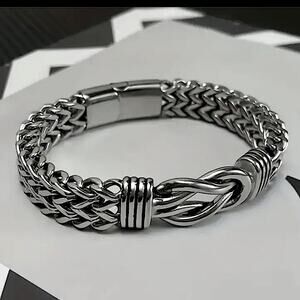 Stainless Steel Chain Link Bracelet, Mantra, Curb Hand Woven Engraved